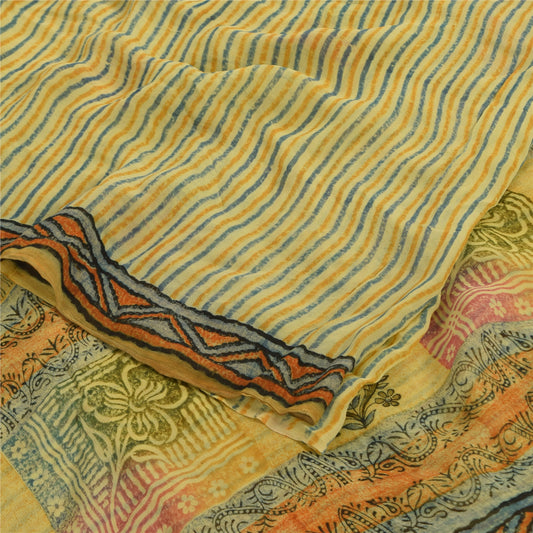 Sanskriti Vintage Grøn Sari Blend Georgette Trykt Sari 5 Yard Håndværk Bæredygtigt Stoff