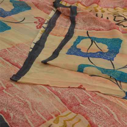 Sanskriti Vintage Peach Bollywood Printed Sari Pure Georgette Silk Sustainable Fabric Saree
