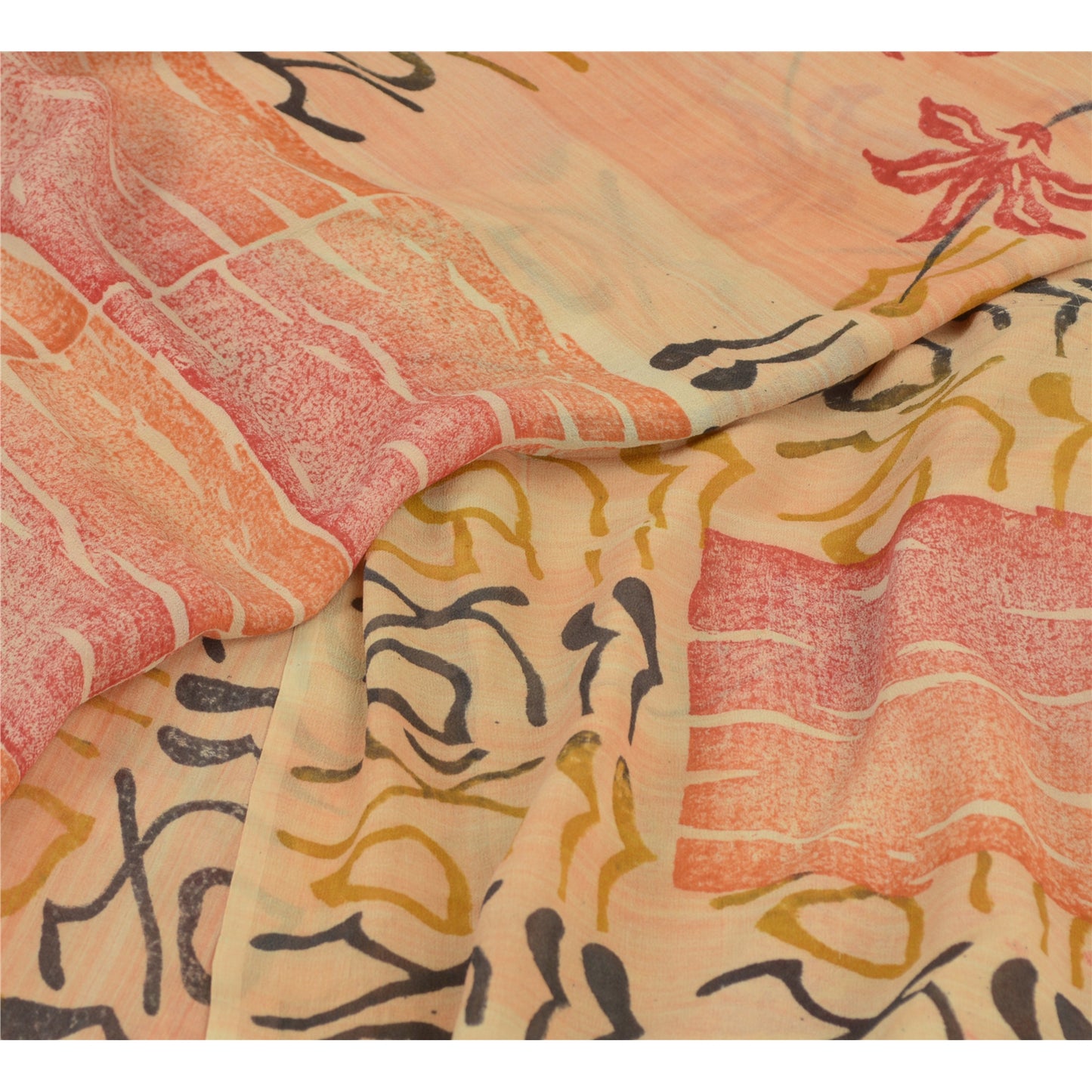 Sanskriti Vintage Peach Bollywood Printed Sari Pure Georgette Silk Sustainable Fabric Saree