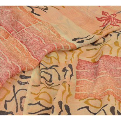 Sanskriti Vintage Peach Bollywood Printed Sari Pure Georgette Silk Sustainable Fabric Saree