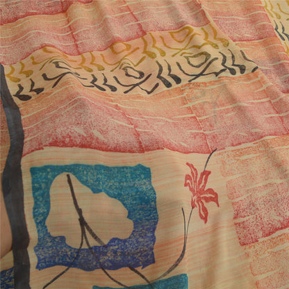 Sanskriti Vintage Peach Bollywood Printed Sari Pure Georgette Silk Sustainable Fabric Saree