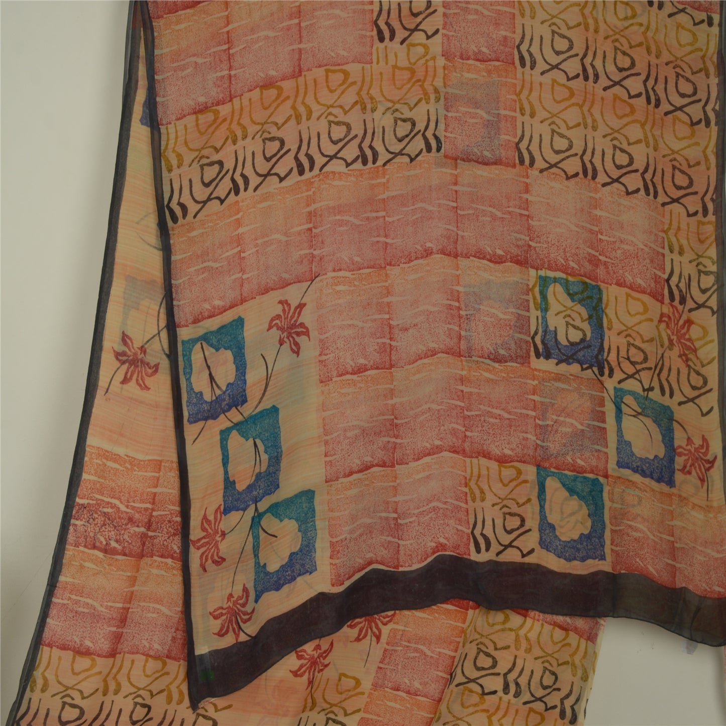 Sanskriti Vintage Peach Bollywood Printed Sari Pure Georgette Silk Sustainable Fabric Saree