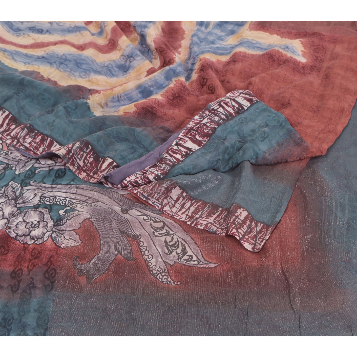 Sanskriti vintage Bollywood Designer Printed Sari Pure Georgette Silk 5Yd Sarees