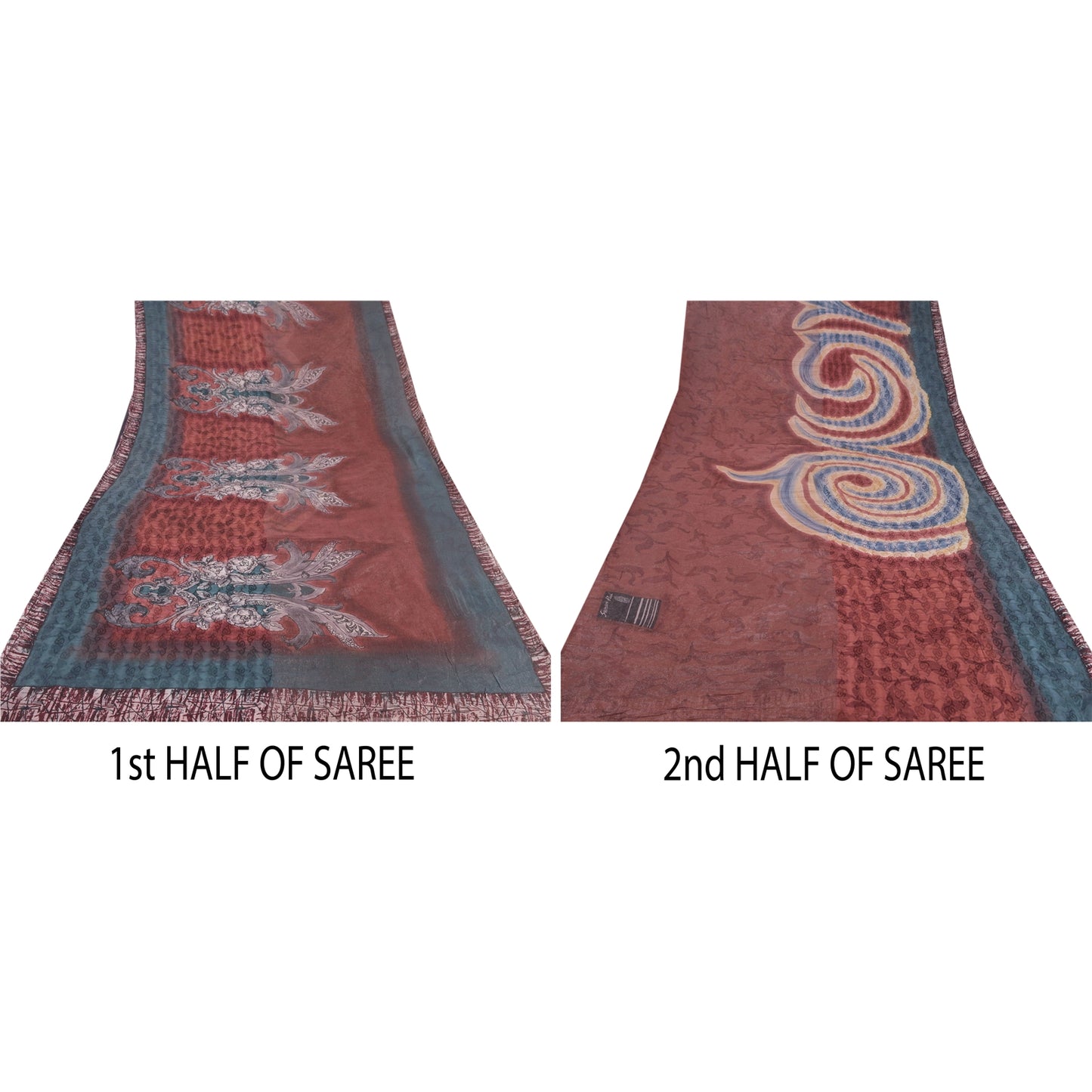 Sanskriti vintage Bollywood Designer Printed Sari Pure Georgette Silk 5Yd Sarees
