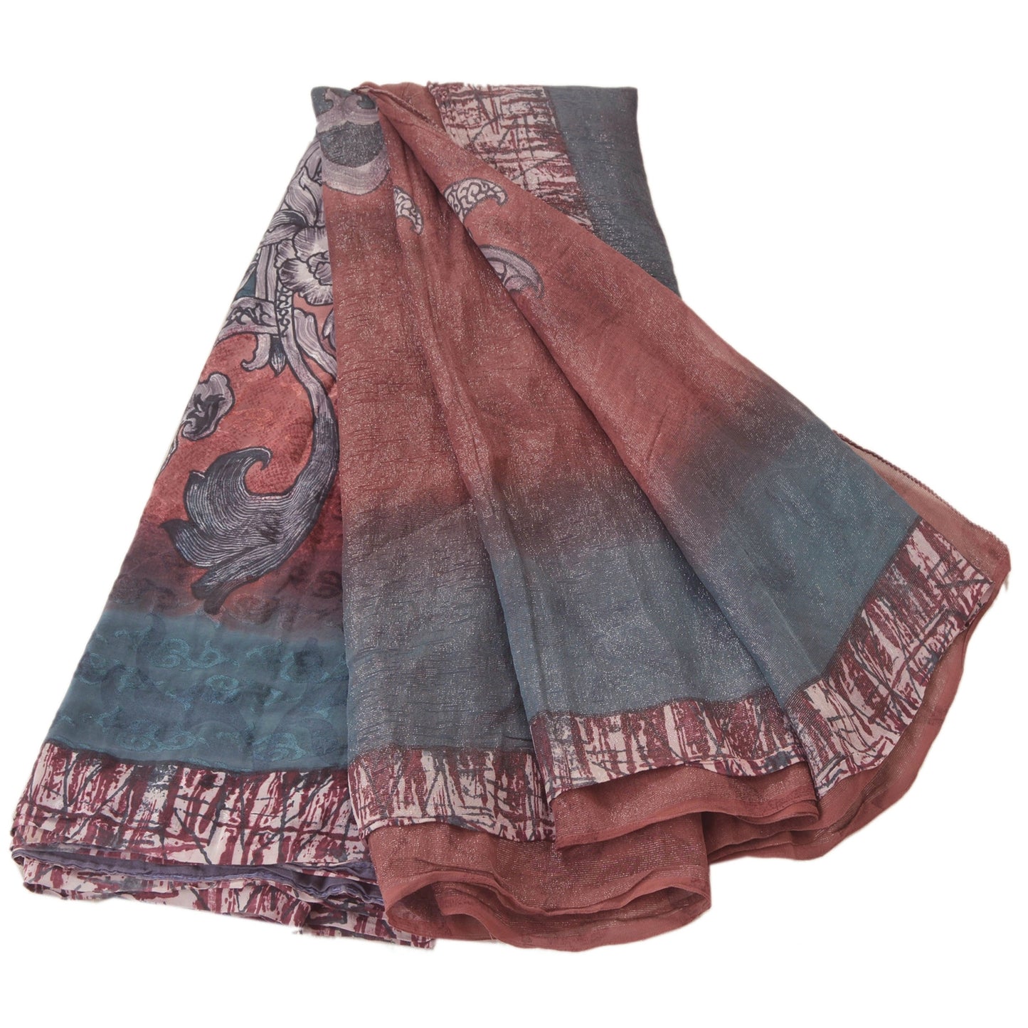 Sanskriti vintage Bollywood Designer Printed Sari Pure Georgette Silk 5Yd Sarees