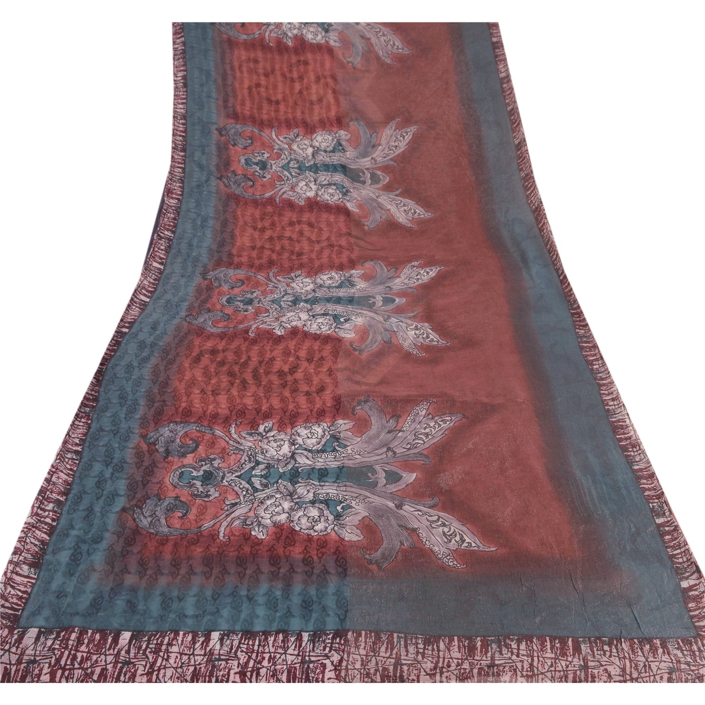 Sanskriti vintage Bollywood Designer Printed Sari Pure Georgette Silk 5Yd Sarees
