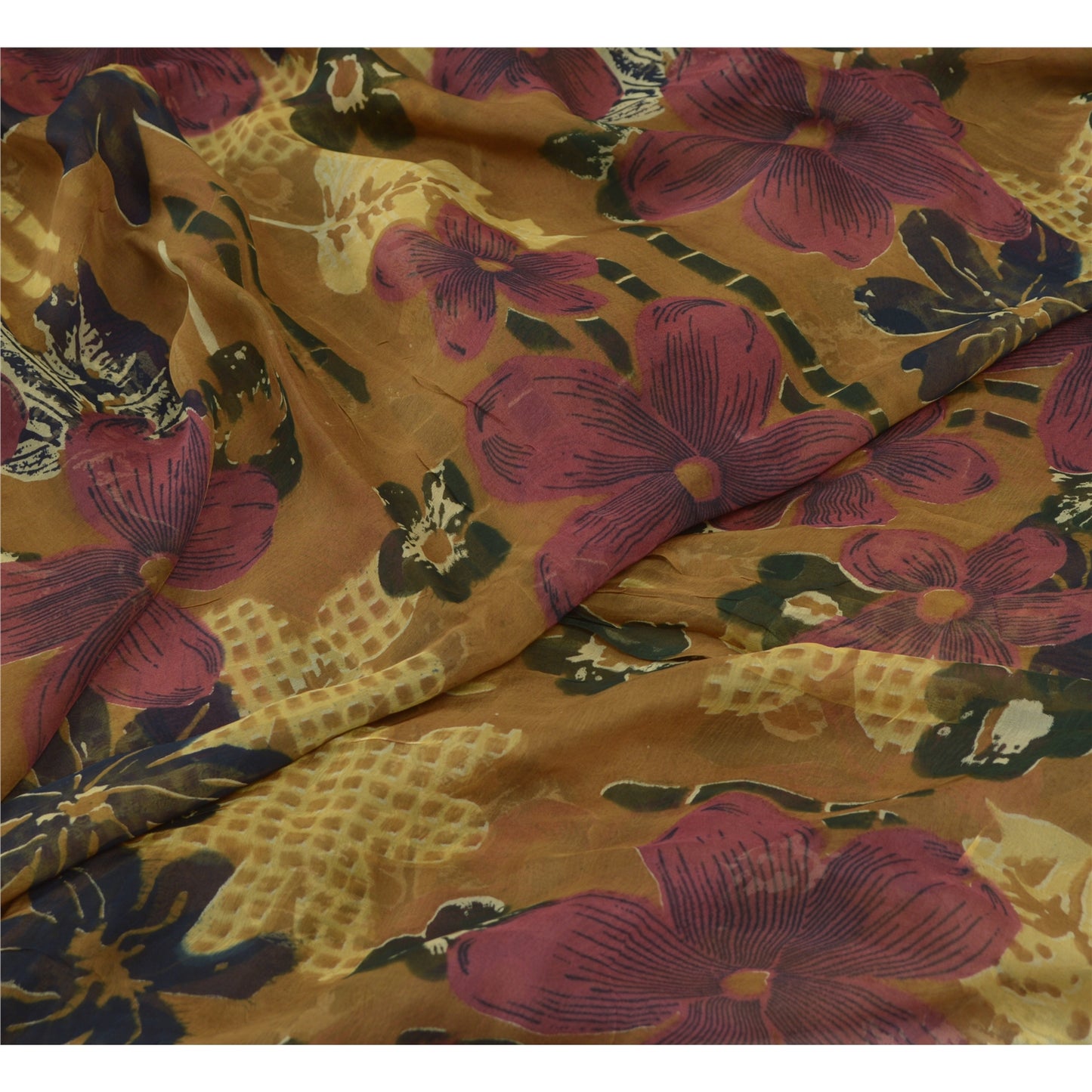 Sanskriti Vintage Brune Sarier Blandet Georgette Trykt Indisk Sari Håndværksmæssigt Bæredygtigt Stoff