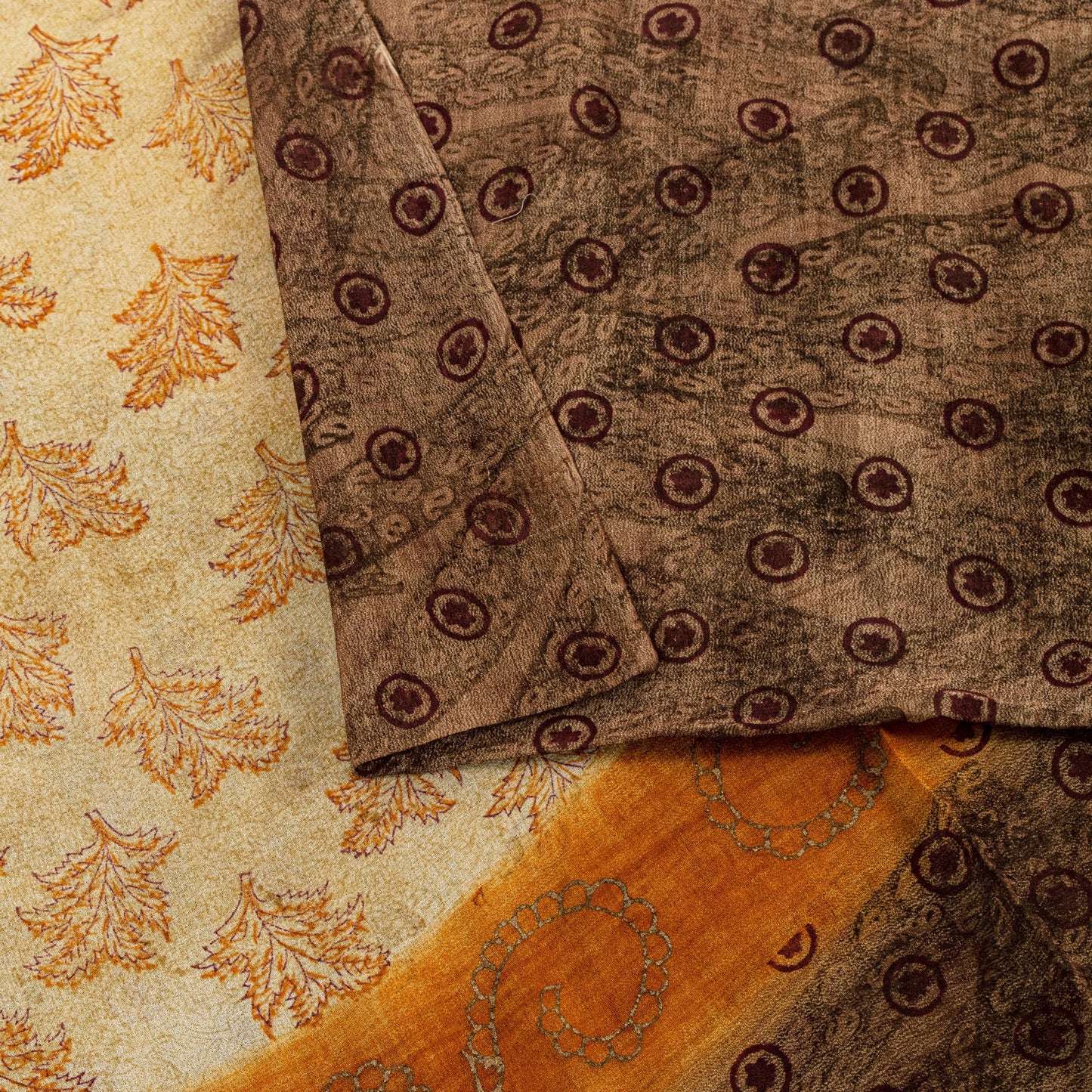 Sanskriti Vintage Sari 100% Pure Georgette Silk Brown Printed Floral Saree 5Yd Craft Fabric Boho Quilting Material For DIY Projects