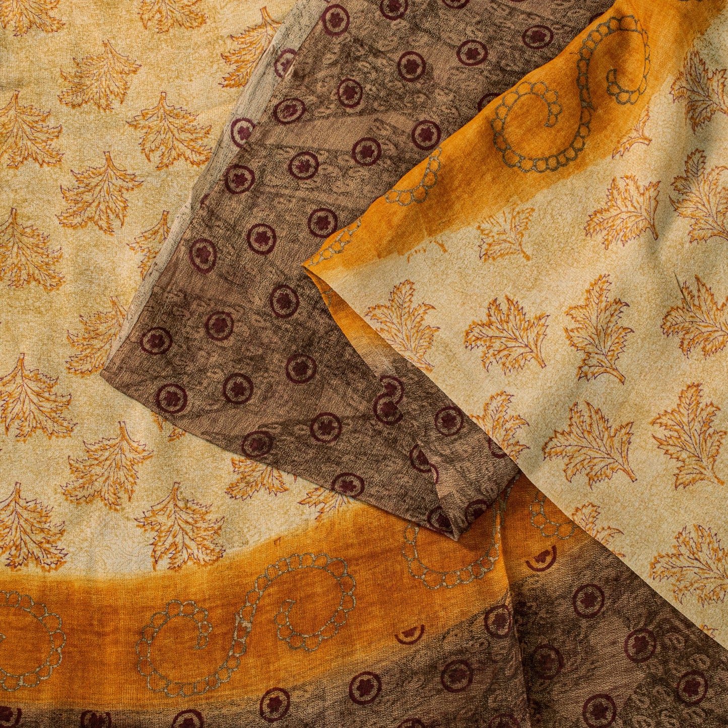 Sanskriti Vintage Sari 100% Pure Georgette Silk Brown Printed Floral Saree 5Yd Craft Fabric Boho Quilting Material For DIY Projects