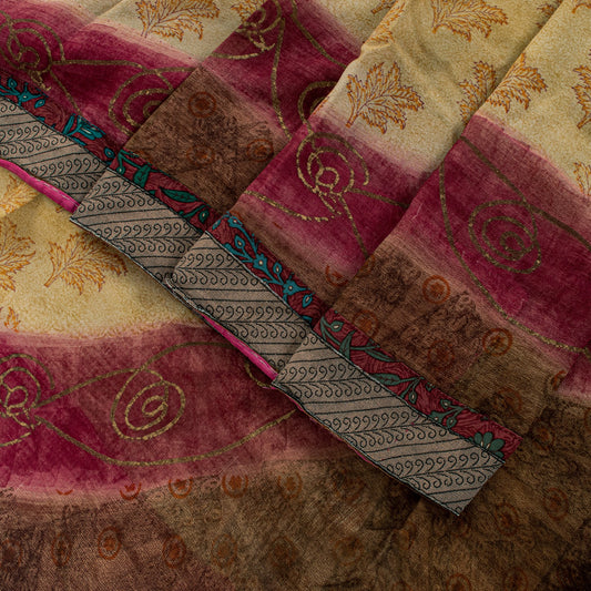 Sanskriti Vintage Brun Sari Ren Georgette Silke Trykt Sari 5Yd Håndværk Bæredygtigt Stoff