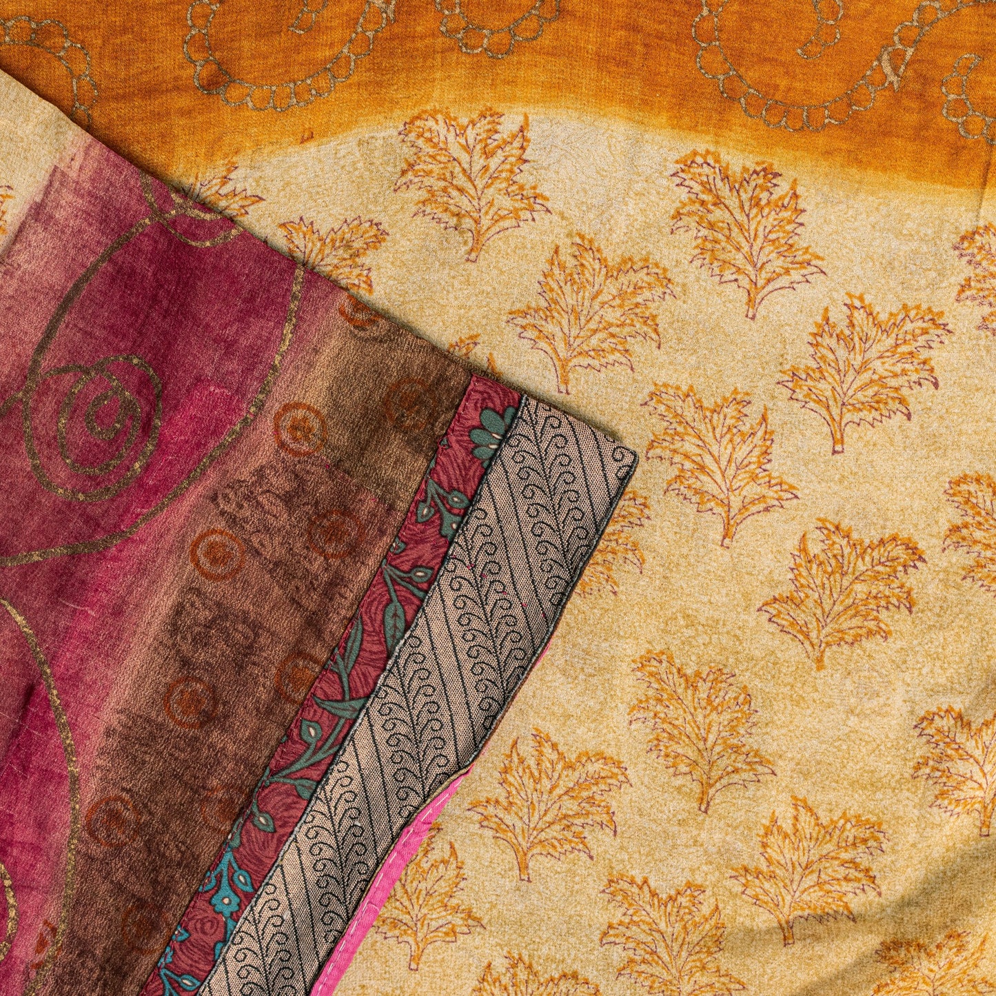 Sanskriti Vintage Sari 100% Pure Georgette Silk Brown Printed Floral Saree 5Yd Craft Fabric Boho Quilting Material For DIY Projects