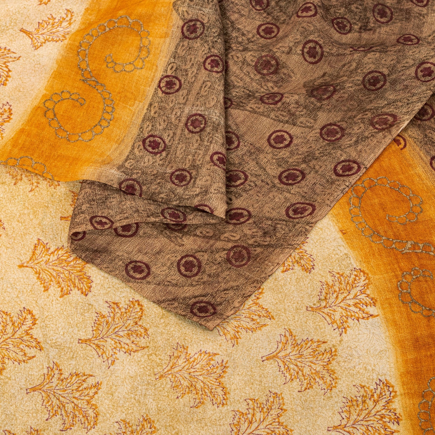 Sanskriti Vintage Sari 100% Pure Georgette Silk Brown Printed Floral Saree 5Yd Craft Fabric Boho Quilting Material For DIY Projects