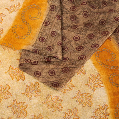 Sanskriti Vintage Sari 100% Pure Georgette Silk Brown Printed Floral Saree 5Yd Craft Fabric Boho Quilting Material For DIY Projects