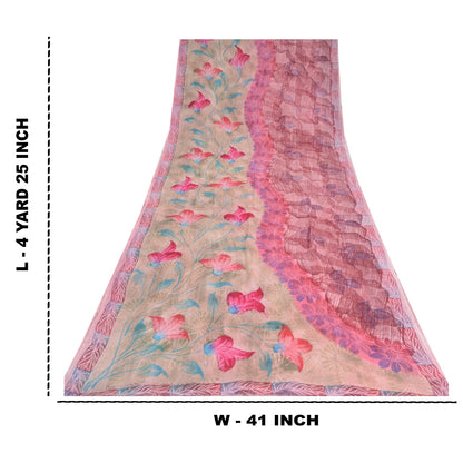 Sanskriti Vintage Sari 100% Pure Georgette Purple Printed Saree 5 Yd Craft Fabric Floral Recycled For Quilting Felting, Home Decor