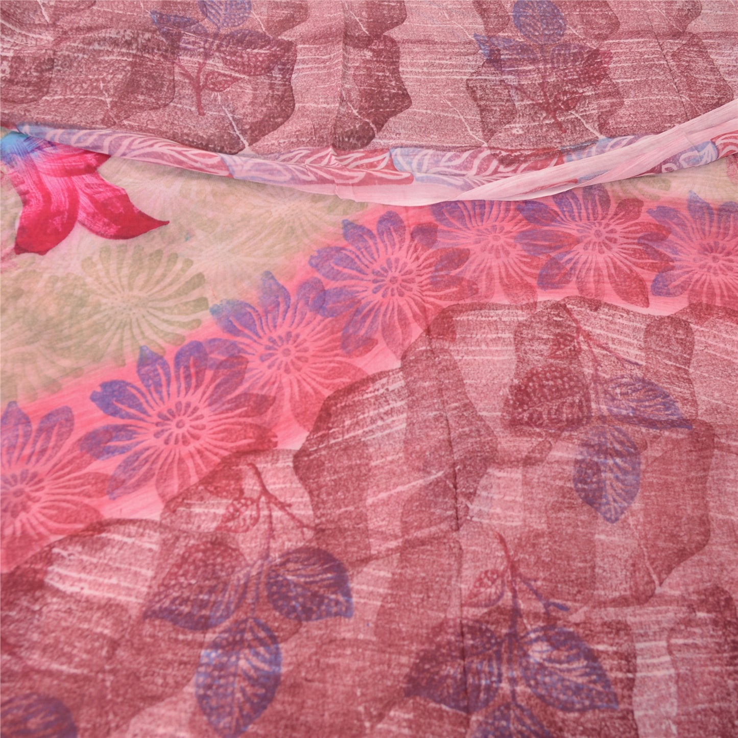 Sanskriti Vintage Sari 100% Pure Georgette Purple Printed Saree 5 Yd Craft Fabric Floral Recycled For Quilting Felting, Home Decor