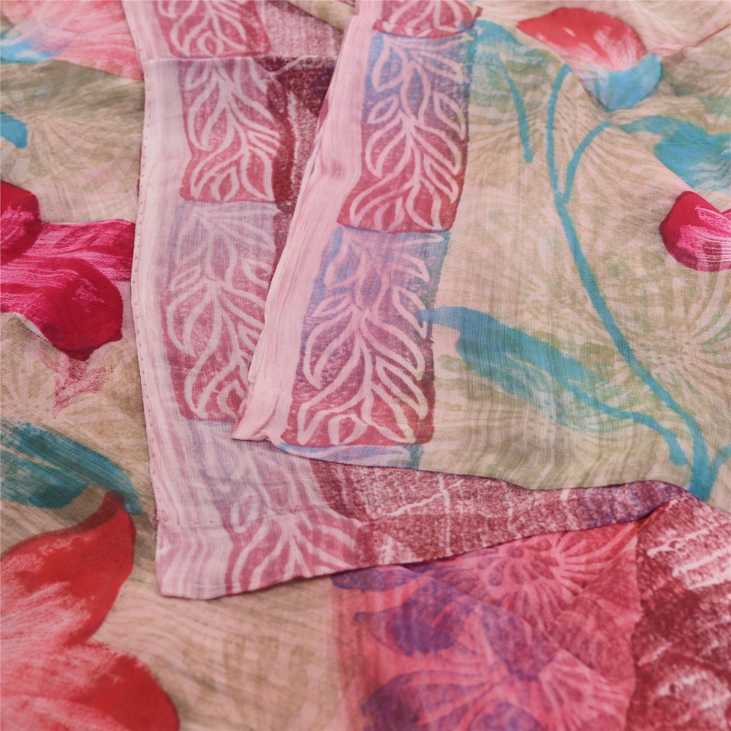 Sanskriti Vintage Sari 100% Pure Georgette Purple Printed Saree 5 Yd Craft Fabric Floral Recycled For Quilting Felting, Home Decor