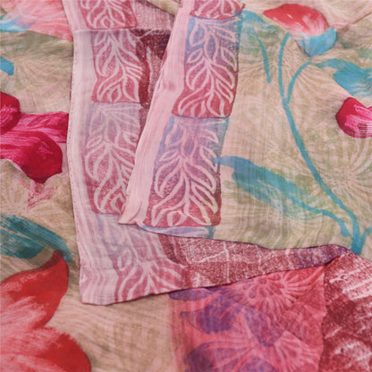 Sanskriti Vintage Sari 100% Pure Georgette Purple Printed Saree 5 Yd Craft Fabric Floral Recycled For Quilting Felting, Home Decor