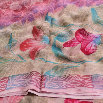 Sanskriti Vintage Sari 100% Pure Georgette Purple Printed Saree 5 Yd Craft Fabric Floral Recycled For Quilting Felting, Home Decor
