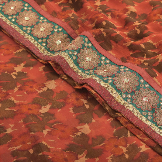 Sanskriti Vintage Orange Sarier Blend Georgette Trykt Sari 5 YD Håndværk Bæredygtigt Stoff