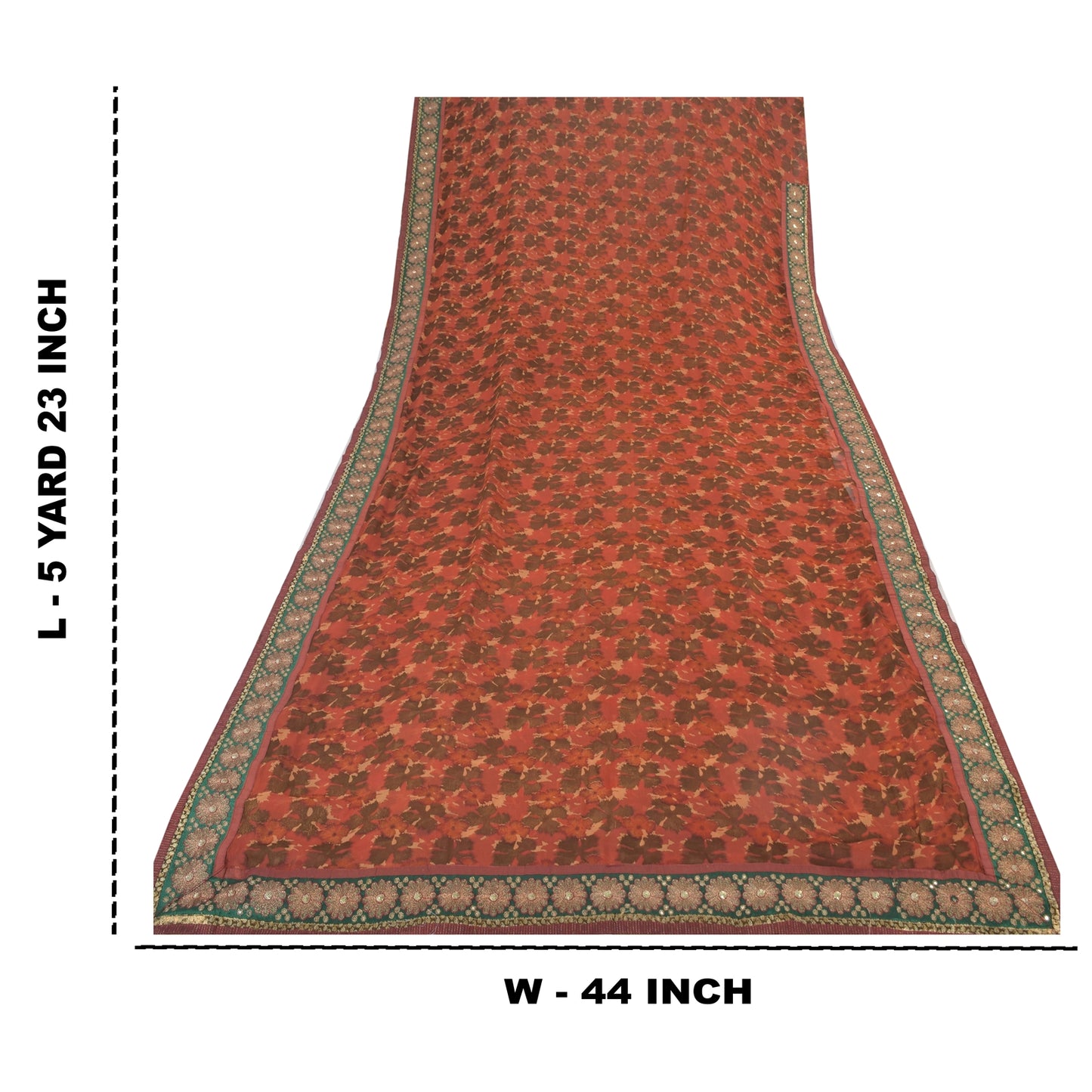 Sanskriti Vintage 100% Pure Georgette Silk Orange Printed Sarees 5 Yd Craft Fabric Bohemian Fabric For Dressmaking,Upcyclers