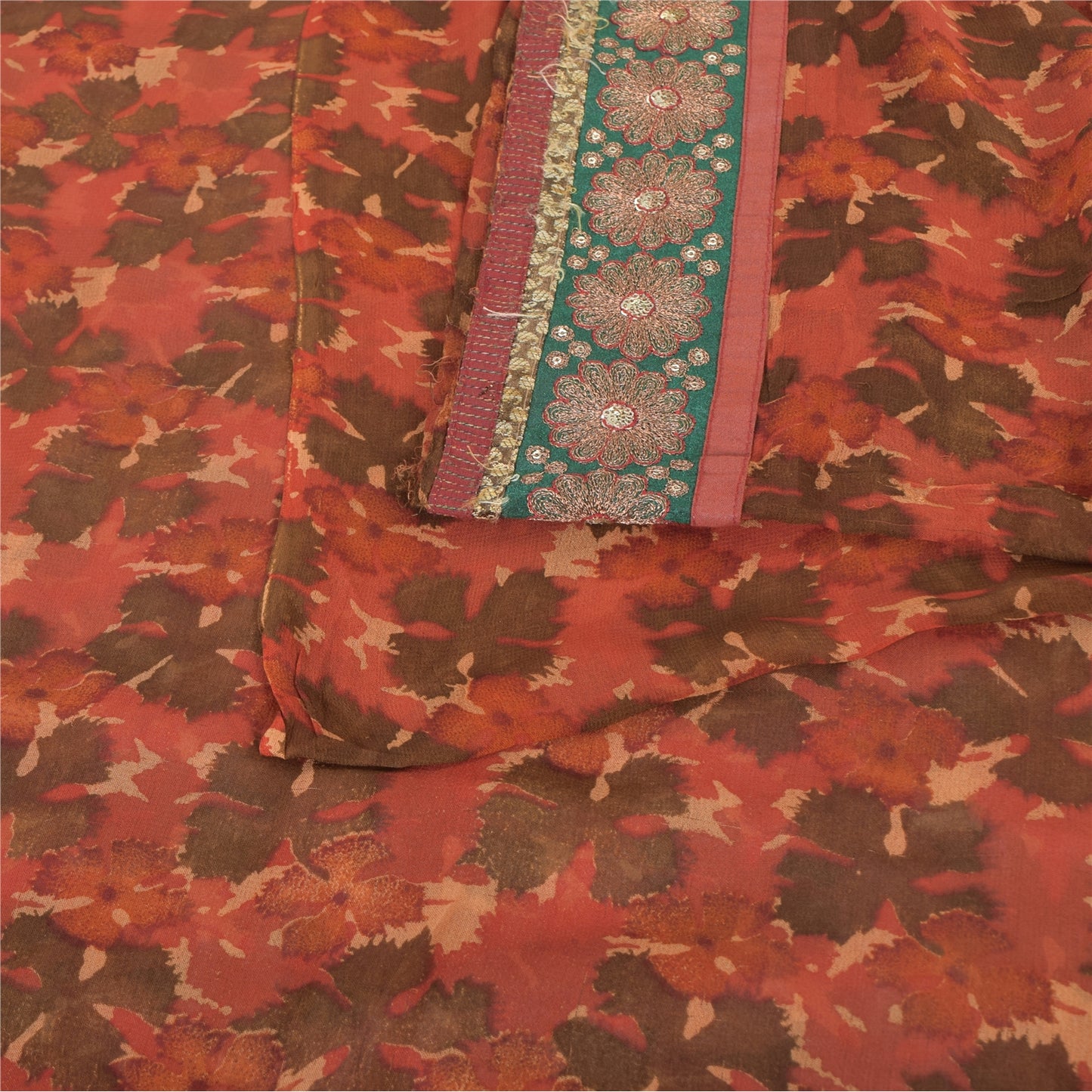 Sanskriti Vintage 100% Pure Georgette Silk Orange Printed Sarees 5 Yd Craft Fabric Bohemian Fabric For Dressmaking,Upcyclers