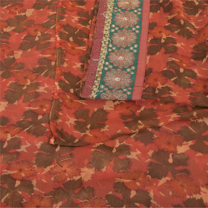 Sanskriti Vintage 100% Pure Georgette Silk Orange Printed Sarees 5 Yd Craft Fabric Bohemian Fabric For Dressmaking,Upcyclers