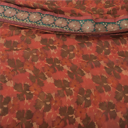 Sanskriti Vintage 100% Pure Georgette Silk Orange Printed Sarees 5 Yd Craft Fabric Bohemian Fabric For Dressmaking,Upcyclers