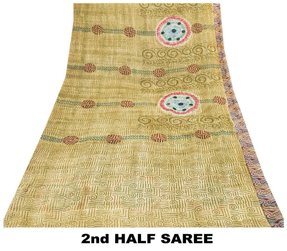 Sanskriti Vintage Green Sarees Pure Georgette Silk Printed Sari Craft Sustainable Fabric