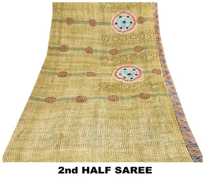 Sanskriti Vintage Green Sarees Pure Georgette Silk Printed Sari Craft Sustainable Fabric