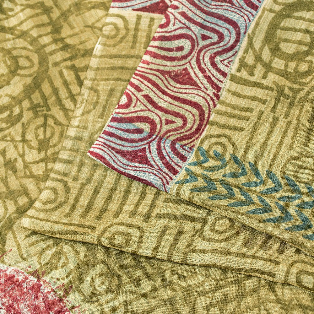 Sanskriti Vintage Green Sarees Pure Georgette Silk Printed Sari Craft Sustainable Fabric