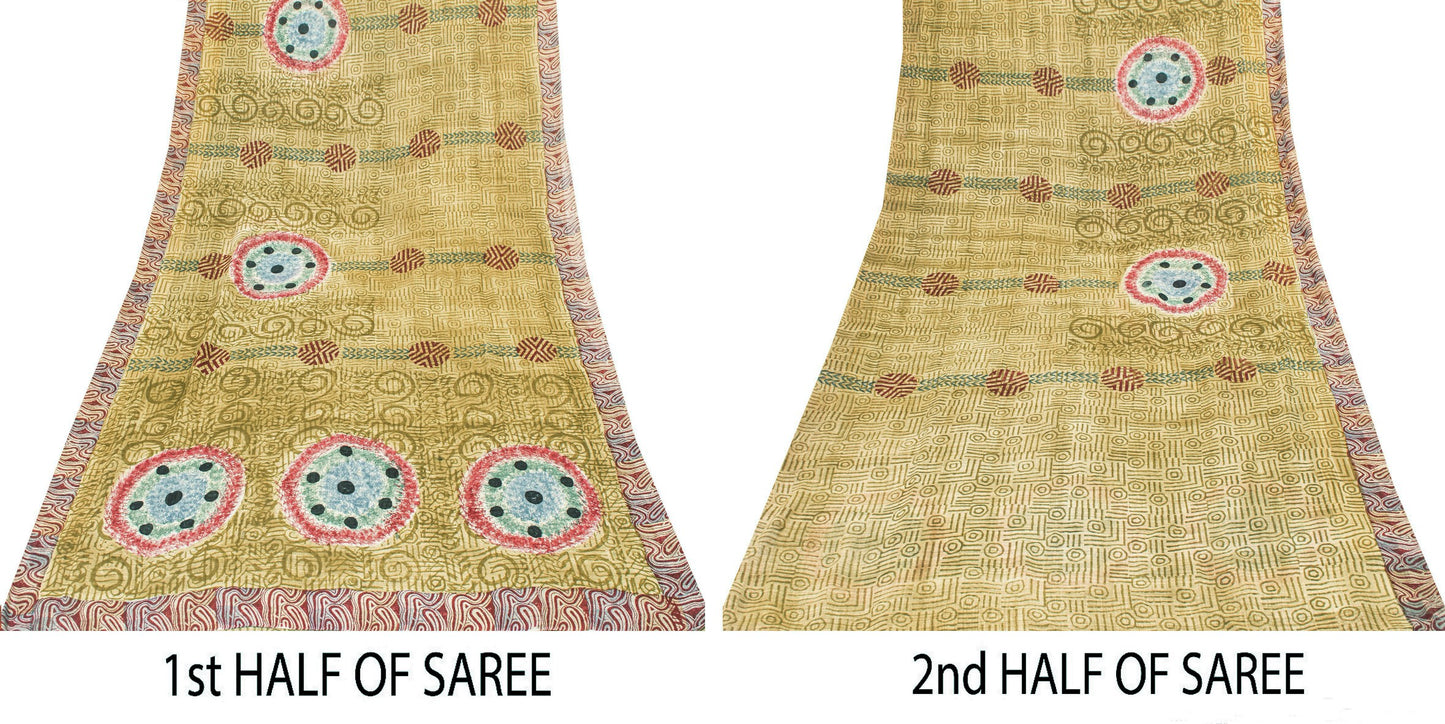 Sanskriti Vintage Green Sarees Pure Georgette Silk Printed Sari Craft Sustainable Fabric