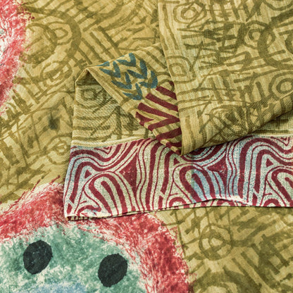 Sanskriti Vintage Green Sarees Pure Georgette Silk Printed Sari Craft Sustainable Fabric