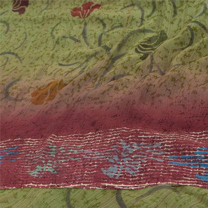 Sanskriti Vintage 100% Pure Georgette Silk Purple/Green Printed Sarees 5 Fabric For Crafting, Upcycling, or Even Wearing