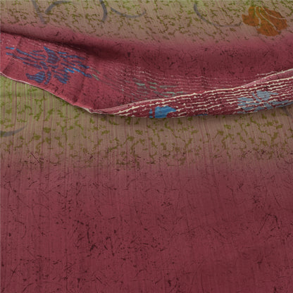 Sanskriti Vintage 100% Pure Georgette Silk Purple/Green Printed Sarees 5 Fabric For Crafting, Upcycling, or Even Wearing