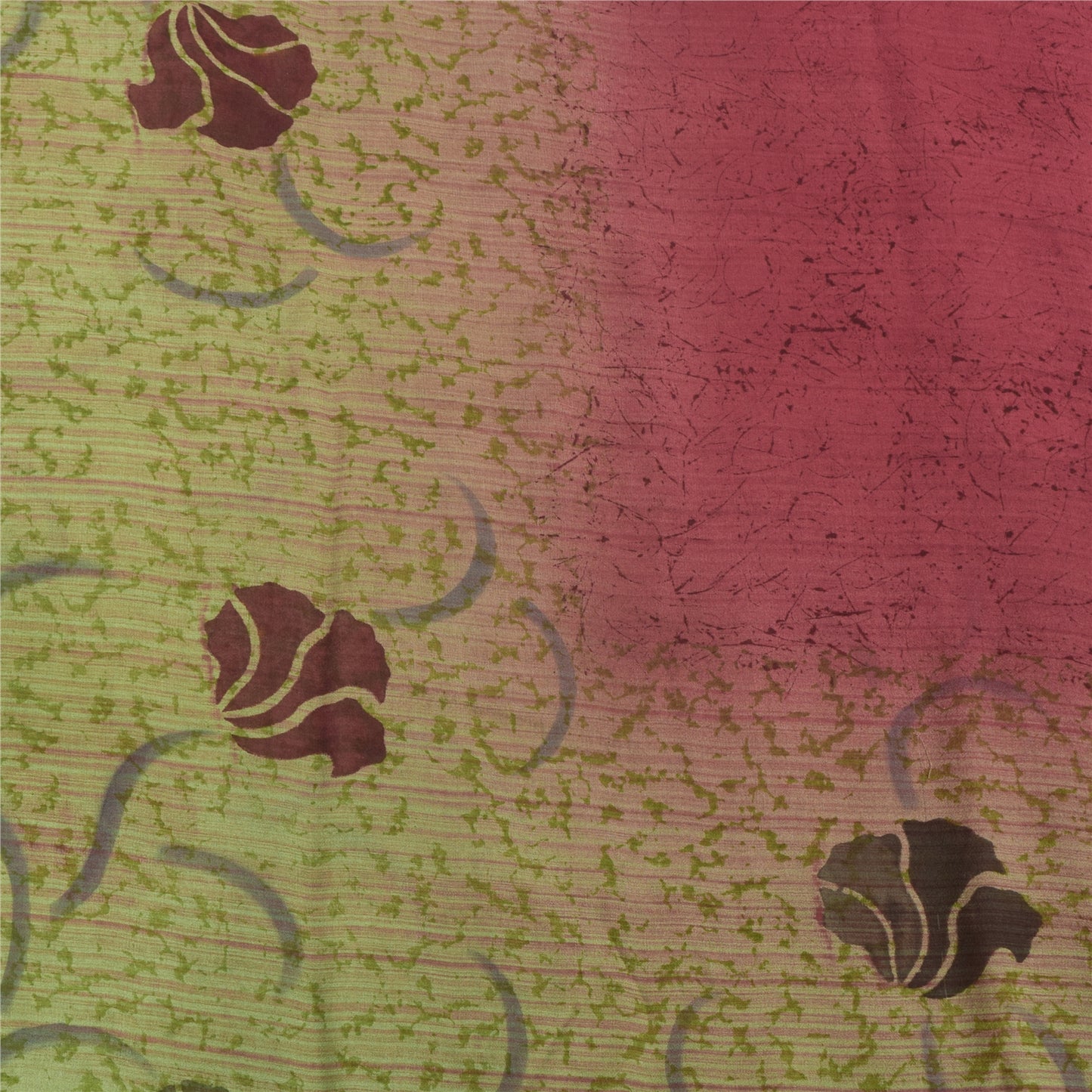 Sanskriti Vintage 100% Pure Georgette Silk Purple/Green Printed Sarees 5 Fabric For Crafting, Upcycling, or Even Wearing