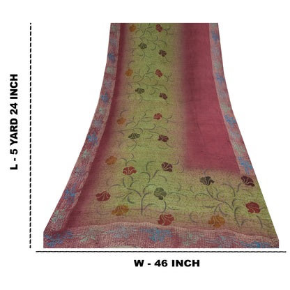 Sanskriti Vintage 100% Pure Georgette Silk Purple/Green Printed Sarees 5 Fabric For Crafting, Upcycling, or Even Wearing