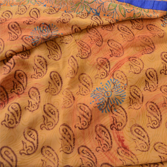 Sanskriti Vintage Safran Sarees Ren Georgette Silke Trykt Sari Håndværk Bæredygtigt Stoff