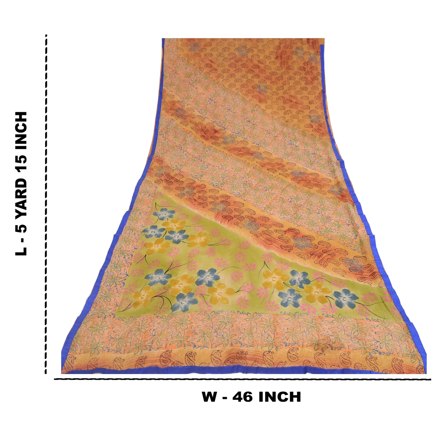 Sanskriti Vintage Sari 100% Pure Georgette Silk Saffron Printed Sarees 5 Yd Craft Fabric For Crafting, Upcycling, or Even Wearing