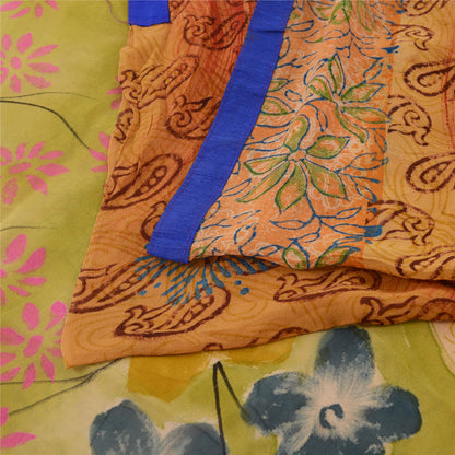 Sanskriti Vintage Sari 100% Pure Georgette Silk Saffron Printed Sarees 5 Yd Craft Fabric For Crafting, Upcycling, or Even Wearing