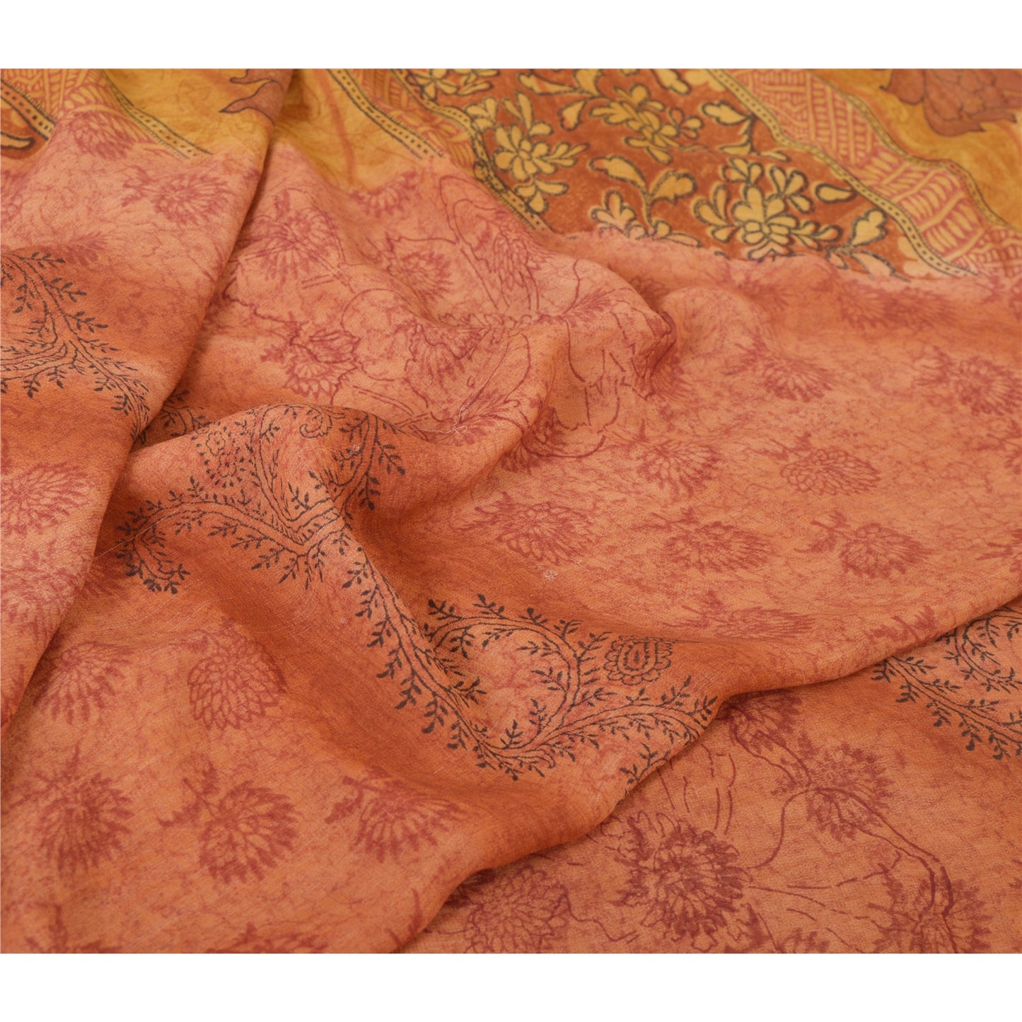 Sanskriti Vintage Peach Sarees Ren Georgette Silke Trykt Sari Håndværk Bæredygtigt Stoff