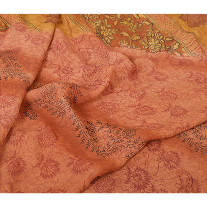 Sanskriti Vintage Peach Sarees Ren Georgette Silke Trykt Sari Håndværk Bæredygtigt Stoff