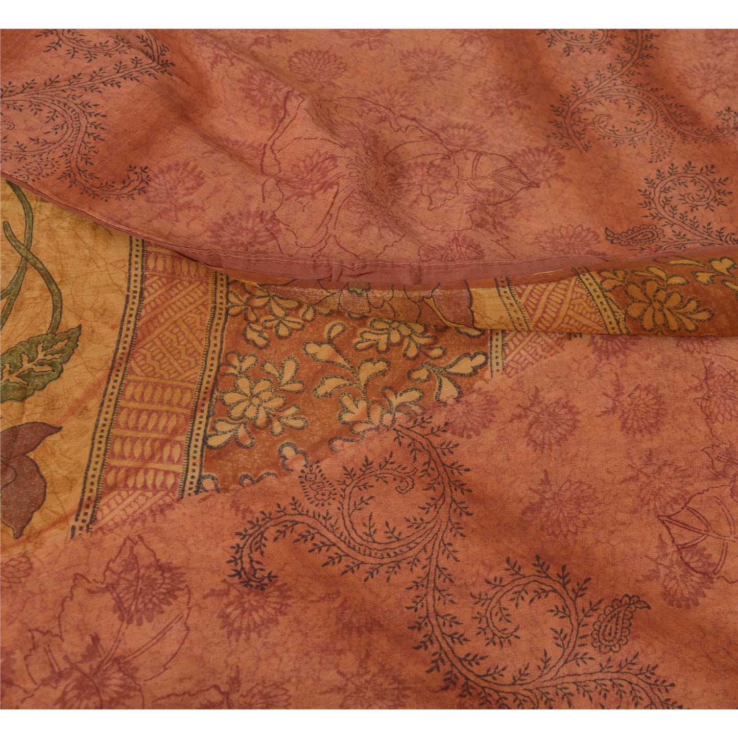 Sanskriti Vintage Peach Sarees Ren Georgette Silke Trykt Sari Håndværk Bæredygtigt Stoff