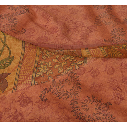 Sanskriti Vintage Peach Sarees Ren Georgette Silke Trykt Sari Håndværk Bæredygtigt Stoff