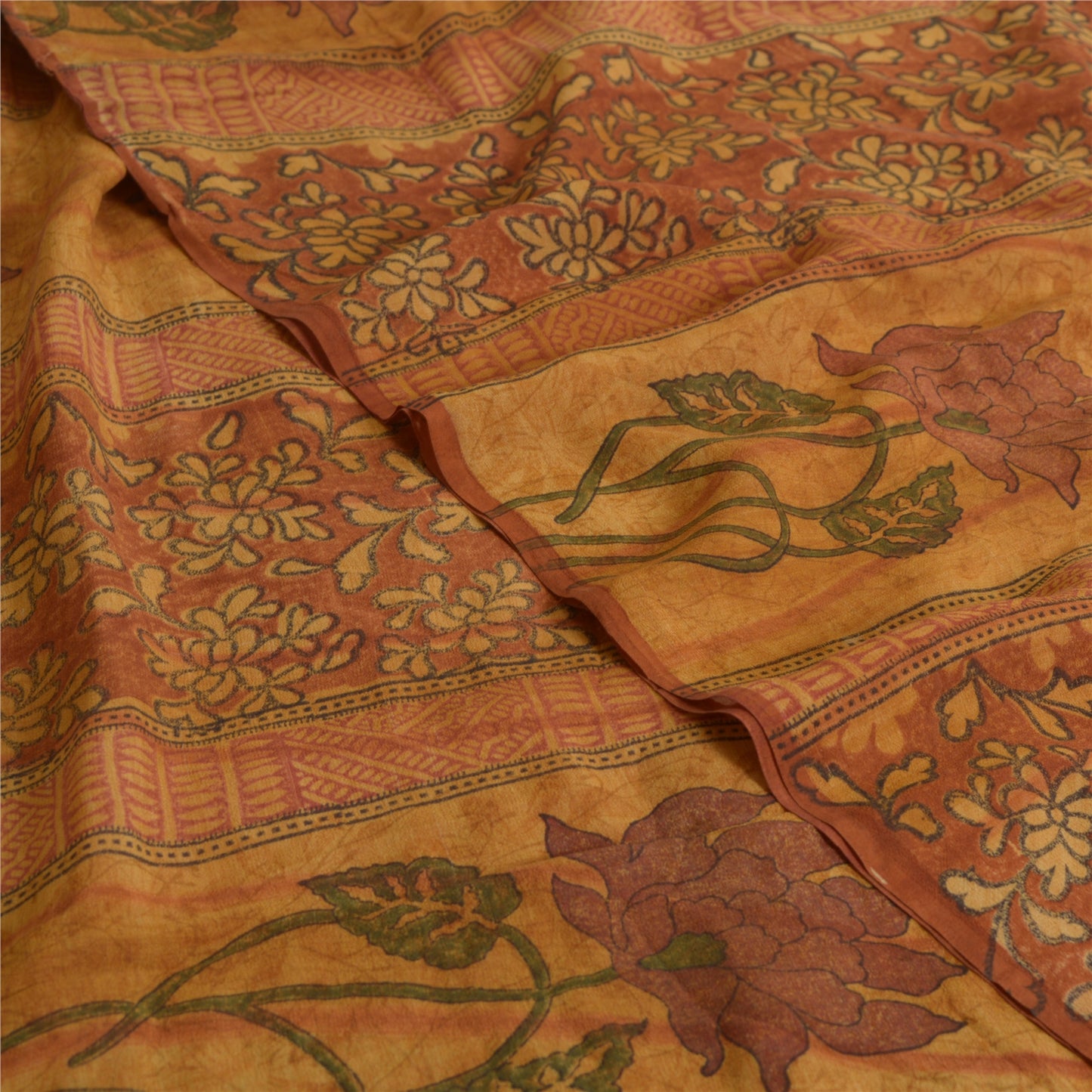 Sanskriti Vintage Peach Sarees Ren Georgette Silke Trykt Sari Håndværk Bæredygtigt Stoff
