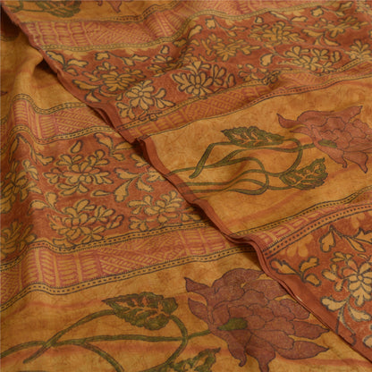 Sanskriti Vintage Peach Sarees Ren Georgette Silke Trykt Sari Håndværk Bæredygtigt Stoff
