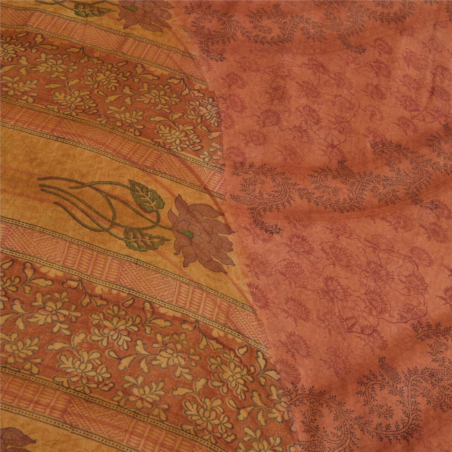 Sanskriti Vintage Peach Sarees Ren Georgette Silke Trykt Sari Håndværk Bæredygtigt Stoff