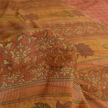 Sanskriti Vintage Peach Sarees Ren Georgette Silke Trykt Sari Håndværk Bæredygtigt Stoff