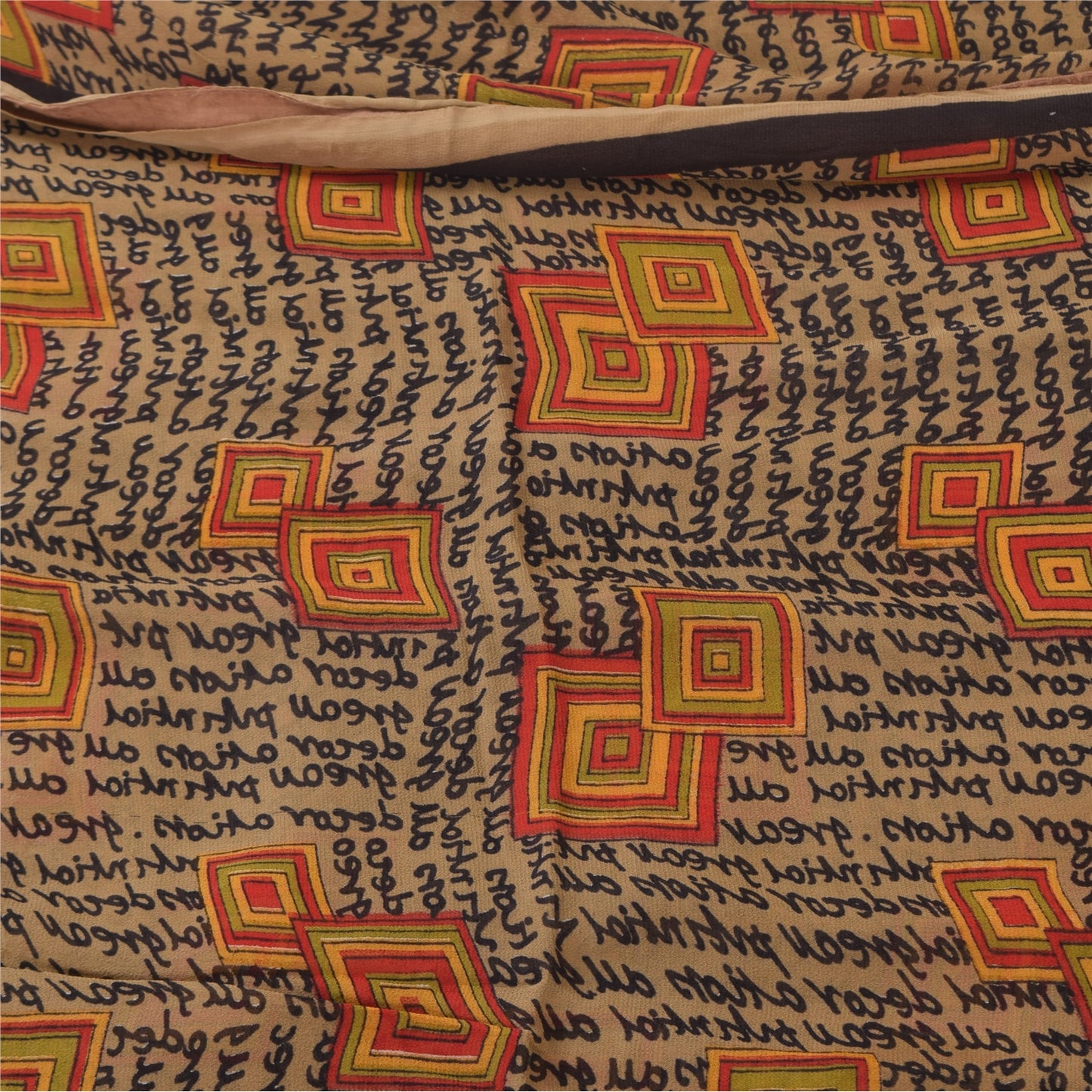 Sanskriti Vintage Pure Georgette Silk Saree: Brown Geometric & Abstract Print Fabric 5 YD Home Decor, Women Floral Outfit, Silk Scrap