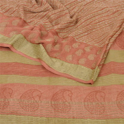 Sanskriti Vintage Orange Sarees Printed Sari Pure Georgette Silk Craft Fabric