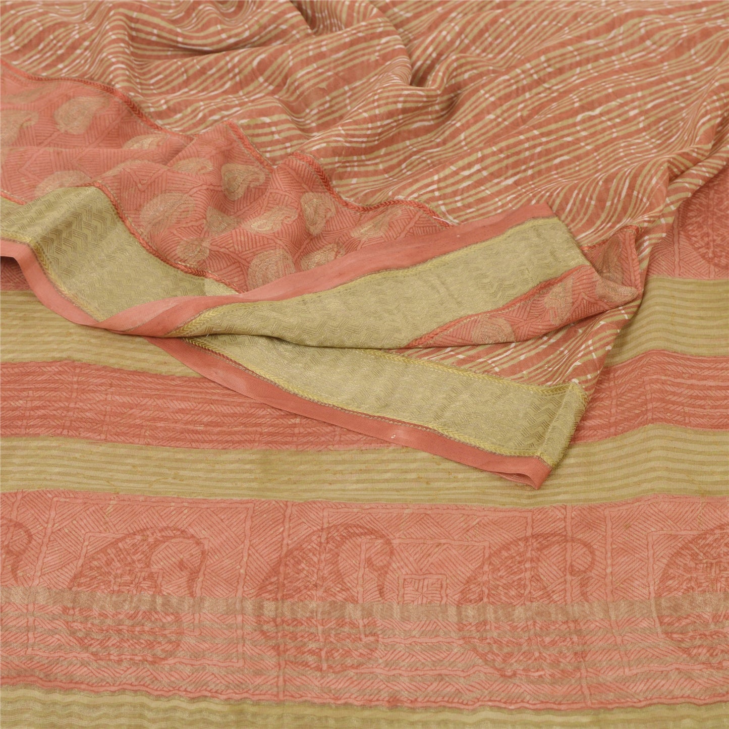 Sanskriti Vintage Orange Sarees Printed Sari Pure Georgette Silk Craft Fabric